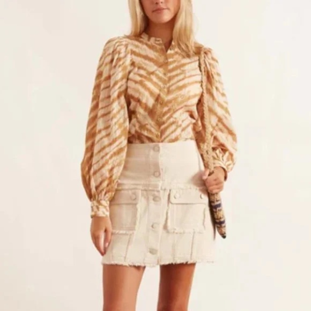 Ulla Johnson Tan and Cream Animal/Zebra Print Blouse